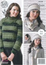 Load image into Gallery viewer, King Cole Urban Knitting Pattern - Sweaters Hat Cowl &amp; Snood (4328)