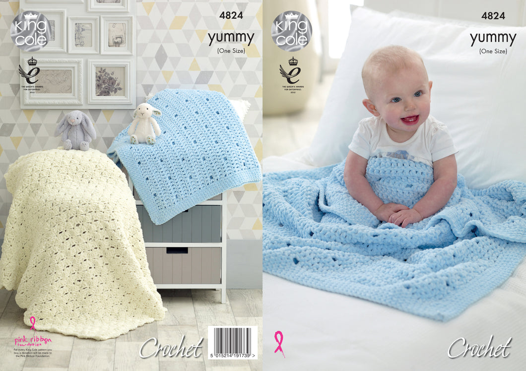 King Cole Yummy Crochet Pattern - Baby Blankets (4824)