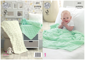 King Cole Yummy Knitting Pattern - Baby Blankets (4822)