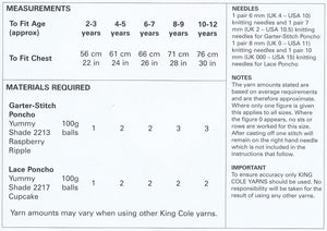 King Cole Yummy Knitting Pattern - Girls Ponchos (4537)