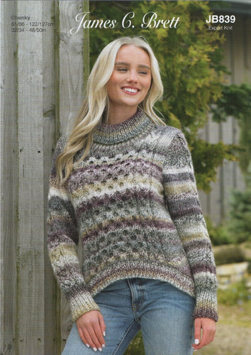 James Brett Women’s Chunky Knitting Pattern - Ladies Sweater (JB839)