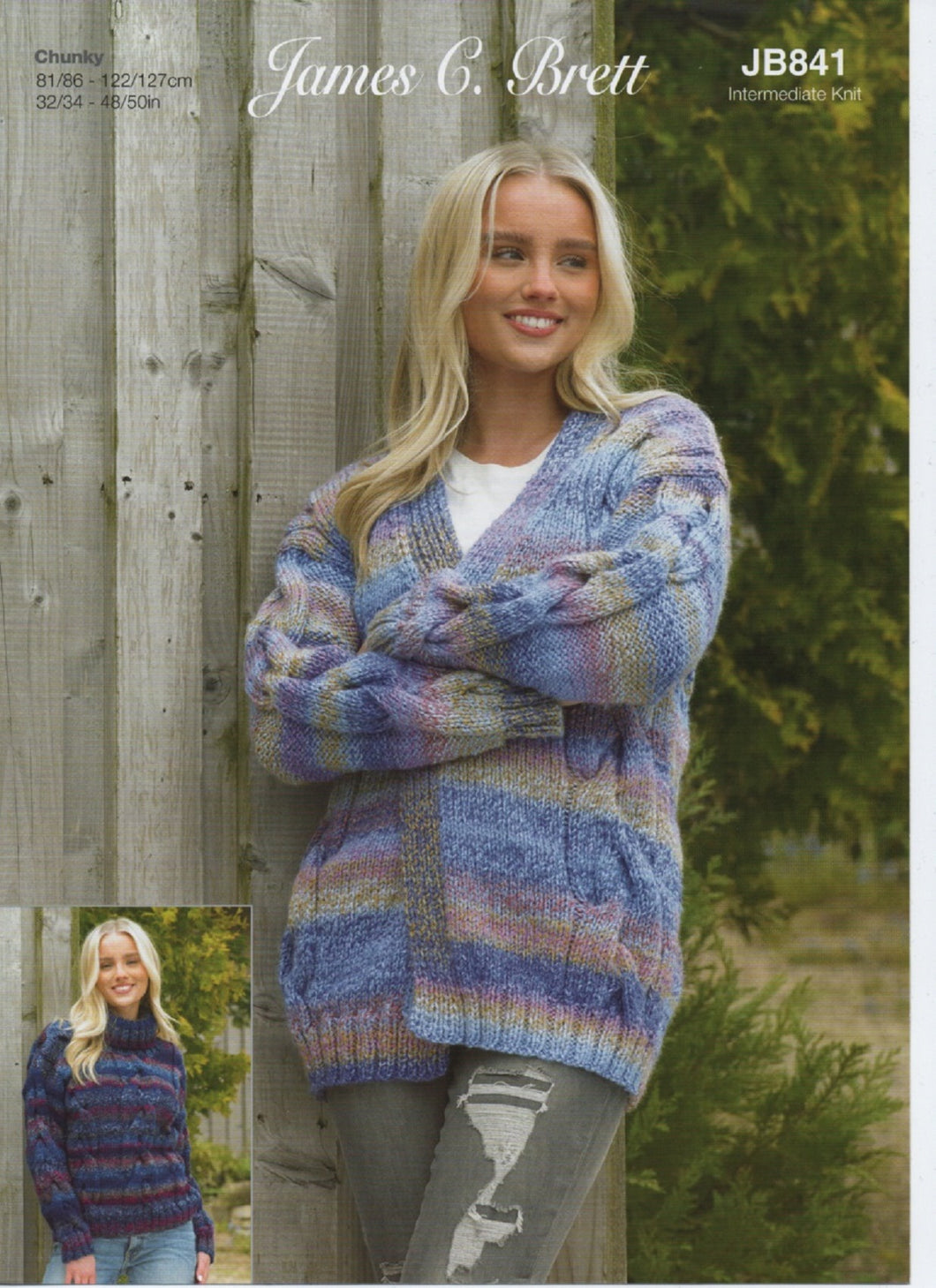 James Brett Chunky Knitting Pattern - Ladies Sweater and Cardigan (JB841)