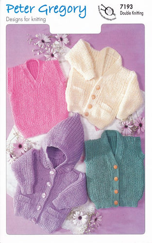 Peter Gregory Double Knitting Pattern - 7193 Baby Cardigan Slipover & Waistcoat
