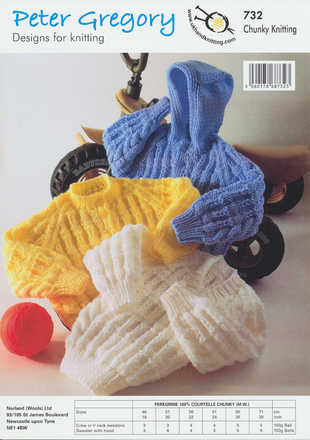 Baby Chunky Knitting Pattern - Long Sleeved Sweaters & Hooded Sweater (PG 732)