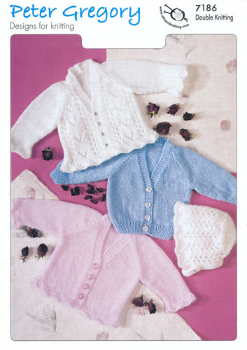 Peter Gregory Double Knitting Pattern - Cardigans and Bonnet (7186)