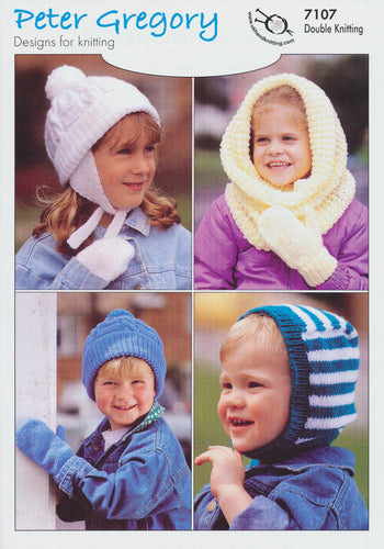 Peter Gregory Double Knitting DK Pattern - 7107 Childrens Hats & Mittens