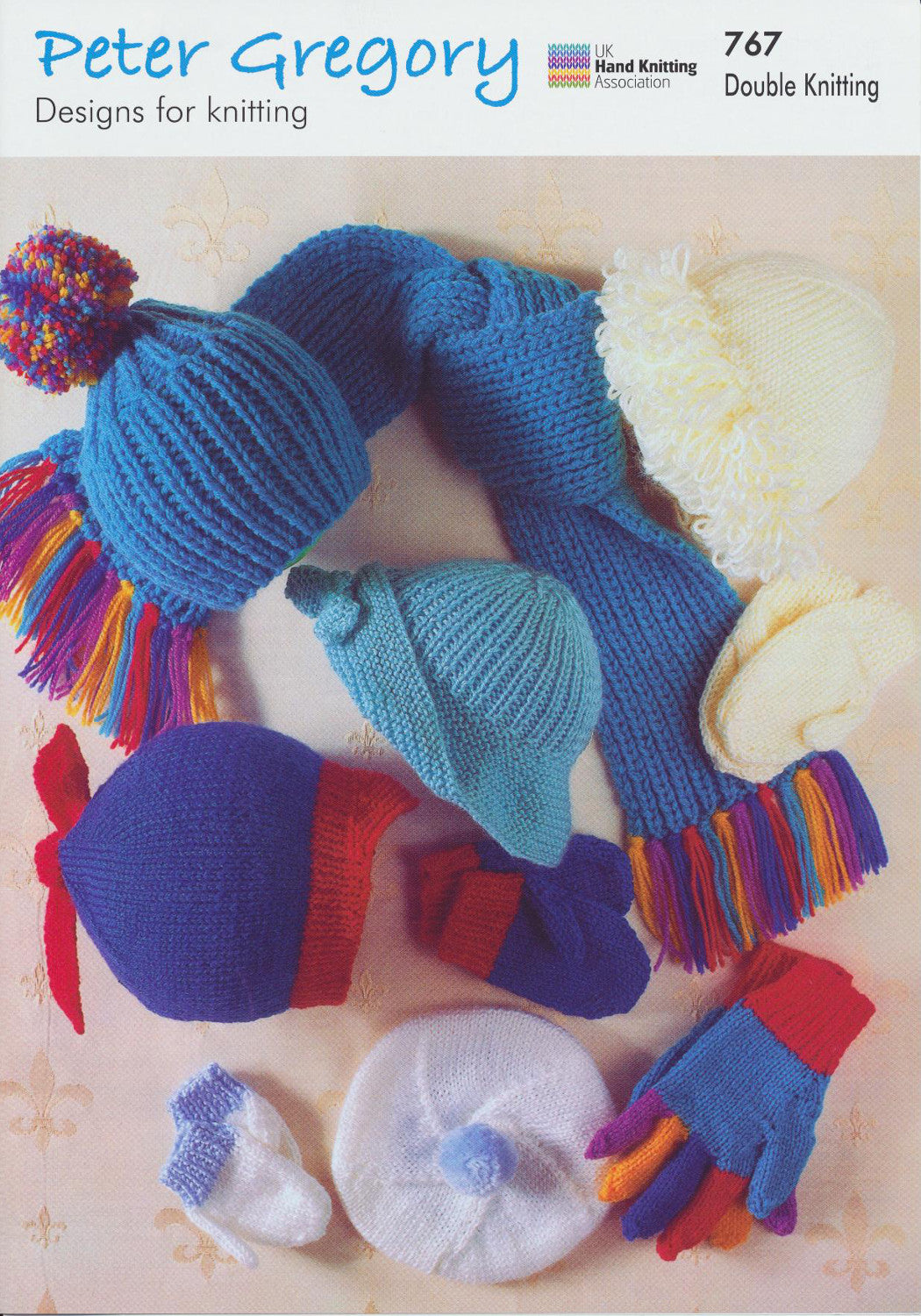 Peter Gregory Double Knitting DK Pattern - 767 Baby Hats Scarf Mittens & Gloves