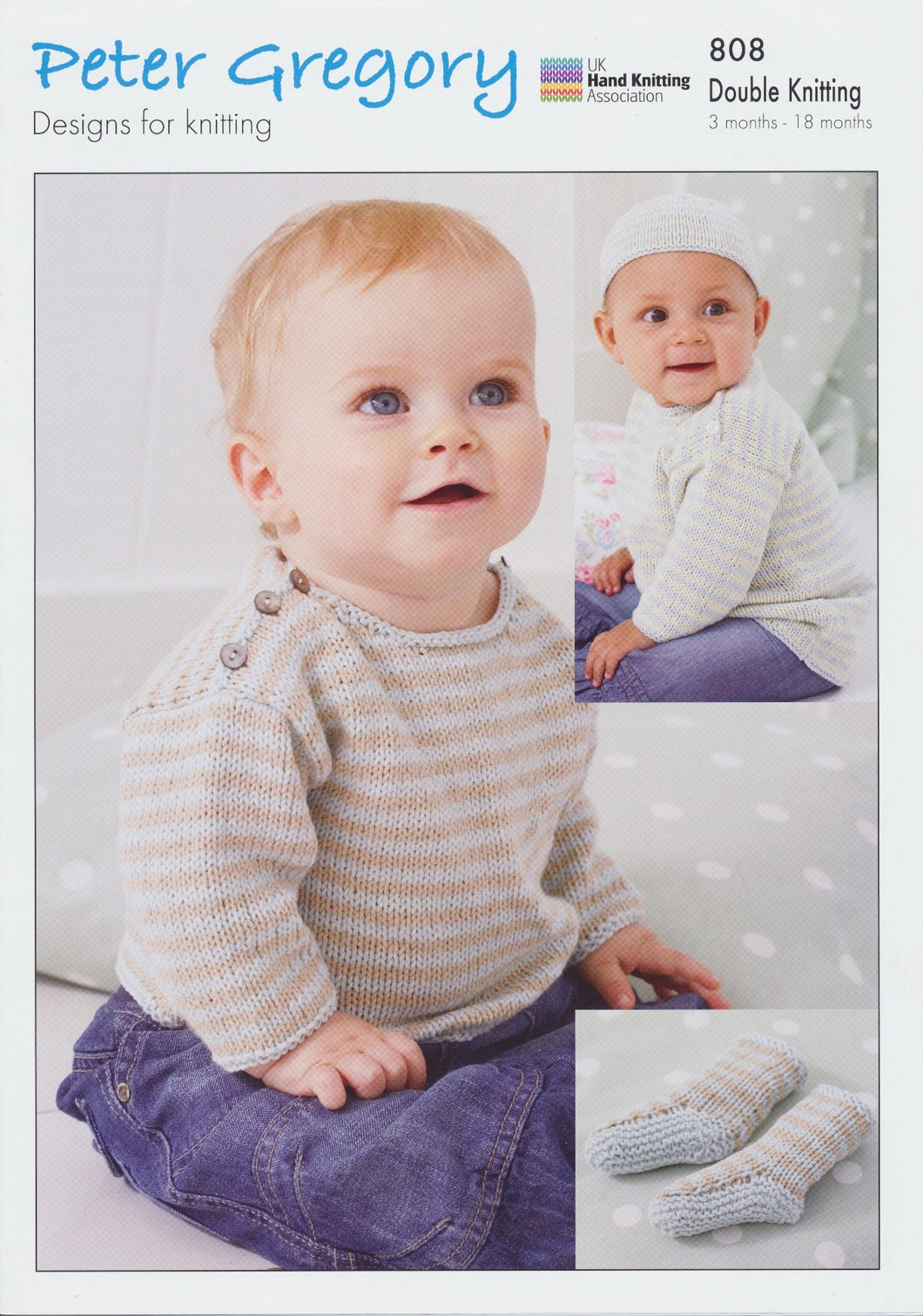 Peter Gregory Double Knitting DK Pattern Baby Sweater, Dress, Socks & Hat (808)