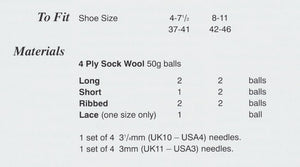 Peter Gregory 4 Ply Knitting Pattern  Plain Long & Short, Ribbed & Lace Socks