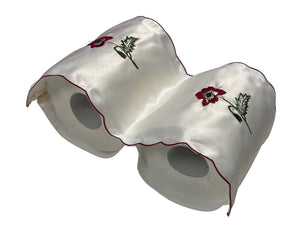 Poppy Embroidered Fabric Hanging Toilet Roll Holder