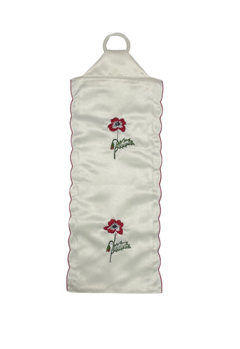 Poppy Embroidered Fabric Hanging Toilet Roll Holder