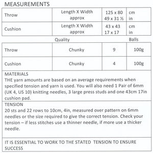 Chunky Knitting Pattern for Cushion Cover & Throw (UKHKA 146)