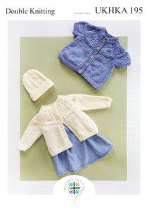 UKHKA 195 Double Knitting Pattern - Baby Cardigans & Hat